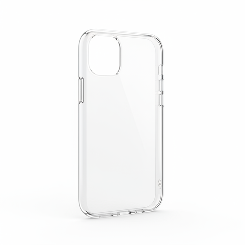 Clear transparent iPhone protective case on white background