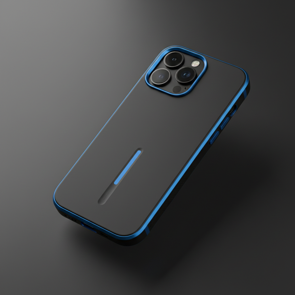 Moncrease iPhone Case in Matte Black with electric blue accents
