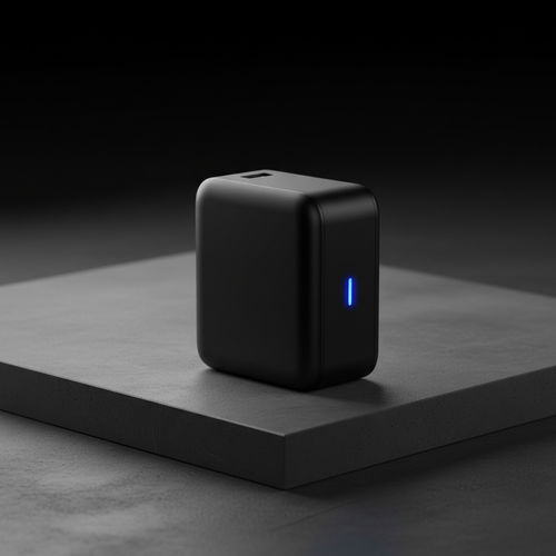 Moncrease 20W USB-C Fast Charger in matte black with electric blue LED